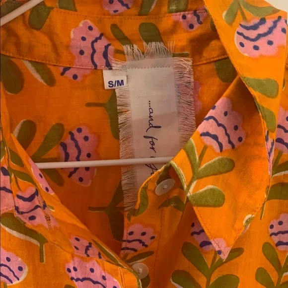 Floral Orange Blouse with Pink Accents. Good Boyfriend cotton block print cotton - Picture 2 of 5